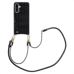 Coque de téléphone Nova Croco avec cordon et porte-cartes Samsung Galaxy A36 / A56 Noir Selencia