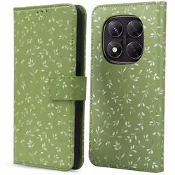 Étui de téléphone portefeuille Design Xiaomi Redmi Note 14 Pro (5G) / 14 Pro Plus (5G) Green Flowers imoshion