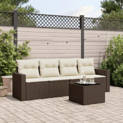 vidaXL Salon de jardin avec coussins 5 pcs marron résine tressée