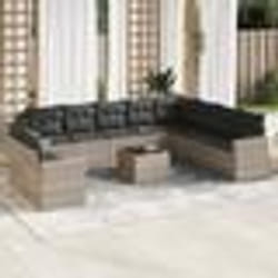 vidaXL Salon de jardin 11 pcs avec coussins gris clair résine tressée