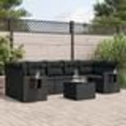 vidaXL Salon de jardin 8 pcs avec coussins noir résine tressée