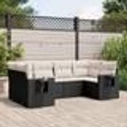 vidaXL Salon de jardin 6 pcs avec coussins noir résine tressée
