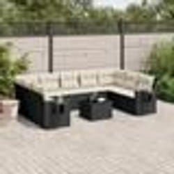 vidaXL Salon de jardin 10 pcs avec coussins noir résine tressée