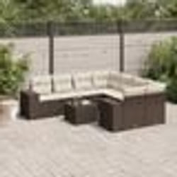 vidaXL Salon de jardin avec coussins 9 pcs marron résine tressée