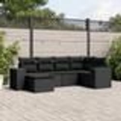 vidaXL Salon de jardin 6 pcs avec coussins noir résine tressée
