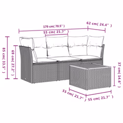 Salon De Jardin 4 Pcs Avec Coussins Noir Résine Tressée Vidaxl - Vue supplémentaire 2