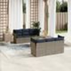 vidaXL Salon de jardin 7 pcs avec coussins gris résine tressée