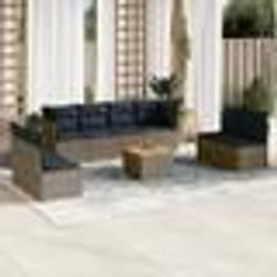 vidaXL Salon de jardin 9 pcs avec coussins gris résine tressée