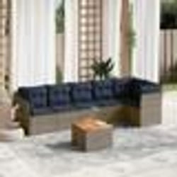 vidaXL Salon de jardin 7 pcs avec coussins gris résine tressée