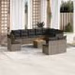 vidaXL Salon de jardin 11 pcs avec coussins gris résine tressée