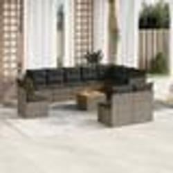 vidaXL Salon de jardin 11 pcs avec coussins gris résine tressée