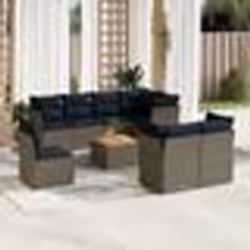 vidaXL Salon de jardin 9 pcs avec coussins gris résine tressée