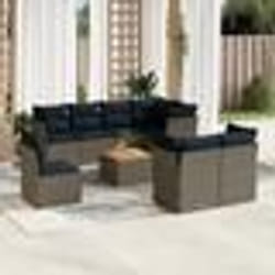 vidaXL Salon de jardin 9 pcs avec coussins gris résine tressée