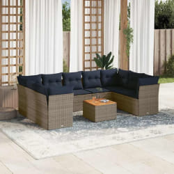 vidaXL Salon de jardin 10 pcs avec coussins gris résine tressée