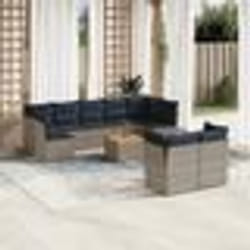 vidaXL Salon de jardin 10 pcs avec coussins gris résine tressée