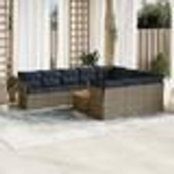 vidaXL Salon de jardin 11 pcs avec coussins gris résine tressée