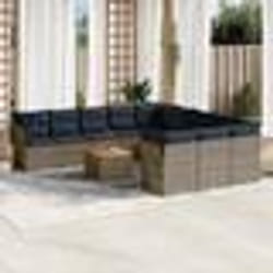 vidaXL Salon de jardin avec coussins 12 pcs gris résine tressée