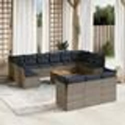 vidaXL Salon de jardin avec coussins 14 pcs gris résine tressée