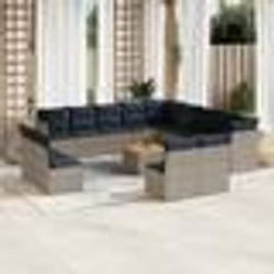 vidaXL Salon de jardin avec coussins 14 pcs gris résine tressée