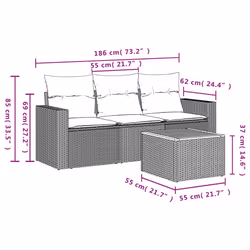 Salon De Jardin 4 Pcs Avec Coussins Noir Résine Tressée Vidaxl - Vue supplémentaire 2