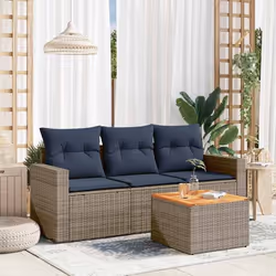 vidaXL Salon de jardin 4 pcs avec coussins gris résine tressée