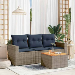vidaXL Salon de jardin 4 pcs avec coussins gris résine tressée