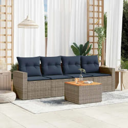 vidaXL Salon de jardin 5 pcs avec coussins gris résine tressée