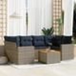 vidaXL Salon de jardin 7 pcs avec coussins gris résine tressée