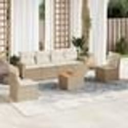 vidaXL Salon de jardin avec coussins 7 pcs beige résine tressée