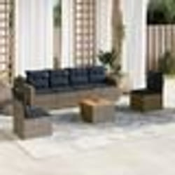 vidaXL Salon de jardin 7 pcs avec coussins gris résine tressée