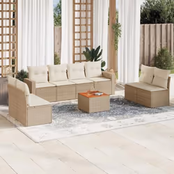 vidaXL Salon de jardin avec coussins 9 pcs beige résine tressée