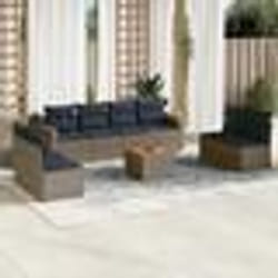 vidaXL Salon de jardin 9 pcs avec coussins gris résine tressée
