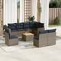 vidaXL Salon de jardin 9 pcs avec coussins gris résine tressée