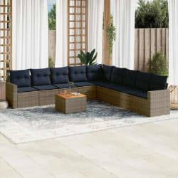 vidaXL Salon de jardin 10 pcs avec coussins gris résine tressée