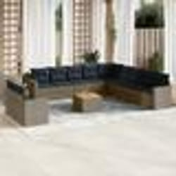 vidaXL Salon de jardin avec coussins 12 pcs gris résine tressée
