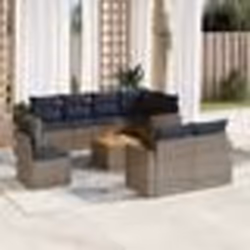 vidaXL Salon de jardin 9 pcs avec coussins gris résine tressée