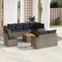 vidaXL Salon de jardin 9 pcs avec coussins gris résine tressée