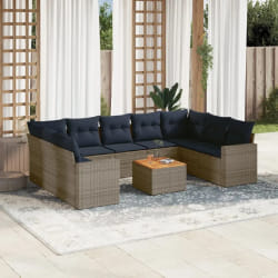 vidaXL Salon de jardin 10 pcs avec coussins gris résine tressée