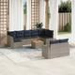 vidaXL Salon de jardin 10 pcs avec coussins gris résine tressée