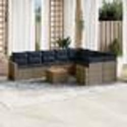 vidaXL Salon de jardin 10 pcs avec coussins gris résine tressée