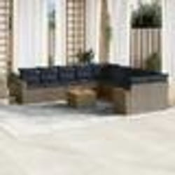vidaXL Salon de jardin 11 pcs avec coussins gris résine tressée