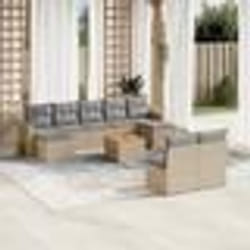 vidaXL Salon de jardin et coussins 10 pcs mélange beige résine tressée