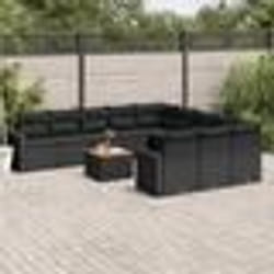 vidaXL Salon de jardin 12 pcs avec coussins noir résine tressée