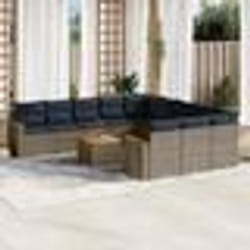 vidaXL Salon de jardin avec coussins 12 pcs gris résine tressée