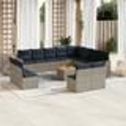 vidaXL Salon de jardin avec coussins 13 pcs gris résine tressée