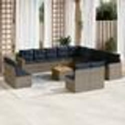 vidaXL Salon de jardin avec coussins 14 pcs gris résine tressée
