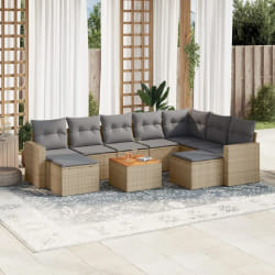 vidaXL Salon de jardin et coussins 10 pcs mélange beige résine tressée