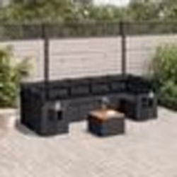 vidaXL Salon de jardin 8 pcs avec coussins noir résine tressée