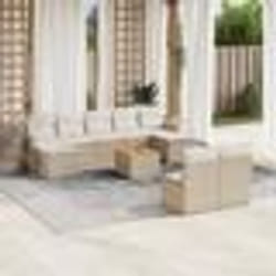 vidaXL Salon de jardin avec coussins 10 pcs beige résine tressée