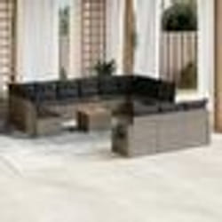 vidaXL Salon de jardin avec coussins 14 pcs gris résine tressée